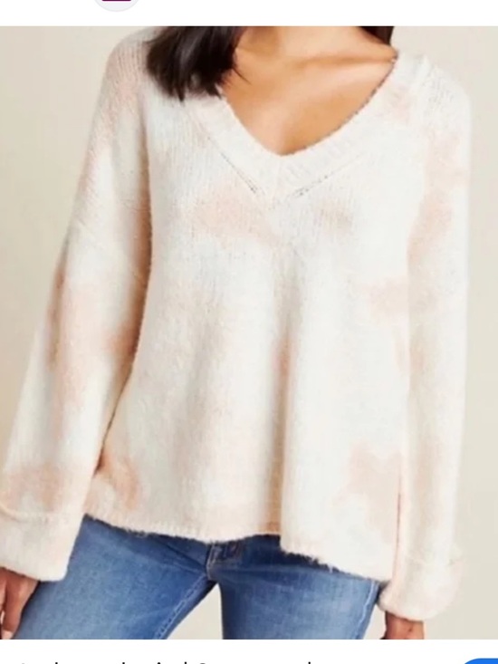 Anthropologie Sweaters - Anthropologie Cream and Light Pink V-Neck Tie-Dye Sweater Size S